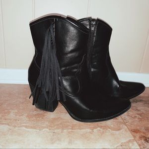 Black faux leather boots